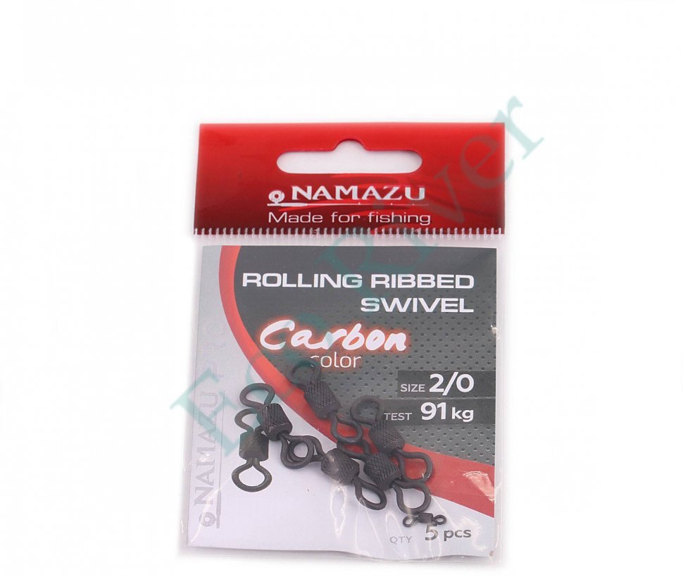 Вертлюг Namazu Pro ROLLING RIBBED SWIVEL, латунь, цв. Carbon, р. 2/0, test-91 кг (уп. 5 шт.)/1000/