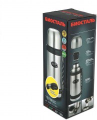 Термос   Биосталь   с узкой горловиной, пробкой с кнопкой и ручкой, 1,0 л/12/