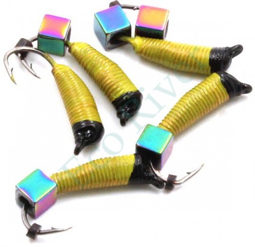 Мормышка вольф. безнасадочная Яман Ручейник №5, d-2 мм, L-9.5 мм, вес 0,80 гр., кубик, цв. желтый,