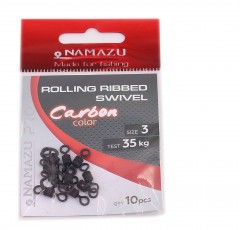 Вертлюг Namazu Pro ROLLING RIBBED SWIVEL, латунь, цв. Carbon, р. 3, test-35 кг (уп. 10 шт.)/1000/