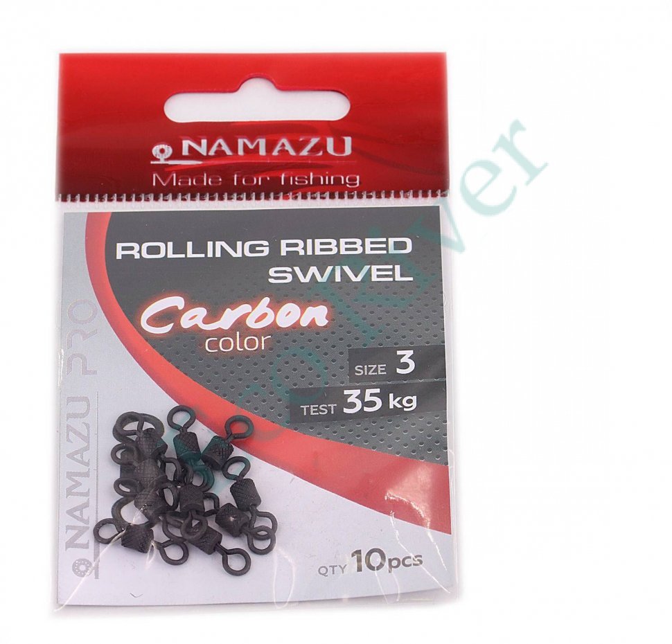 Вертлюг Namazu Pro ROLLING RIBBED SWIVEL, латунь, цв. Carbon, р. 3, test-35 кг (уп. 10 шт.)/1000/