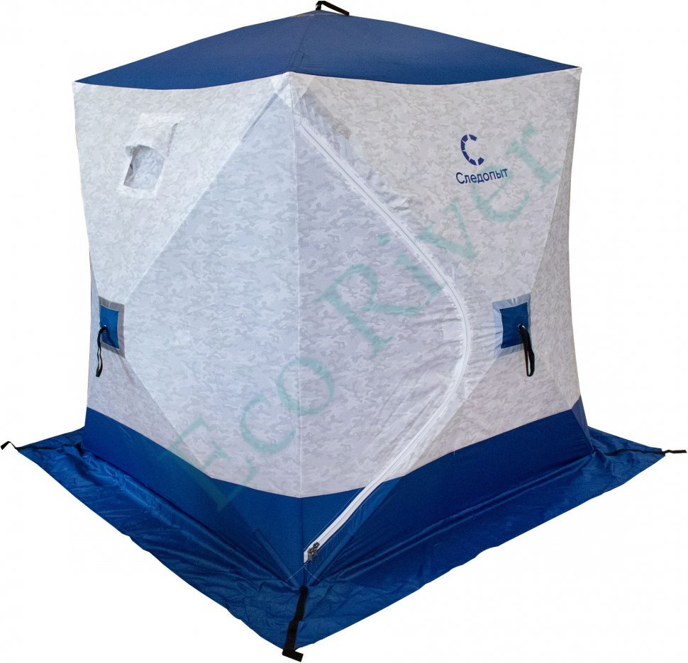 Палатка зимняя куб Следопыт 1,5 х1,5 м,Oxford 210D PU 1000,S по полу 2,2 кв.м,цв.синий/белый с принт