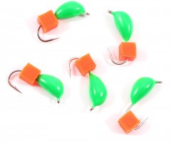 Мормышка безнасад. Яман Банан зеленый, d-3,5 мм, вес 0,7 г, ядреный кубик красный (уп. 5 шт.)