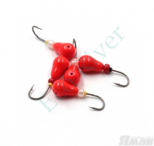 Мормышка литая Яман Груша, вес 0,5 гр., кр. Kumho №26, цв. фц. красный (уп. 5 шт.)
