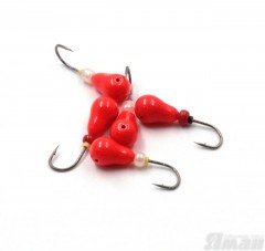 Мормышка литая Яман Груша, вес 0,5 гр., кр. Kumho №26, цв. фц. красный (уп. 5 шт.)