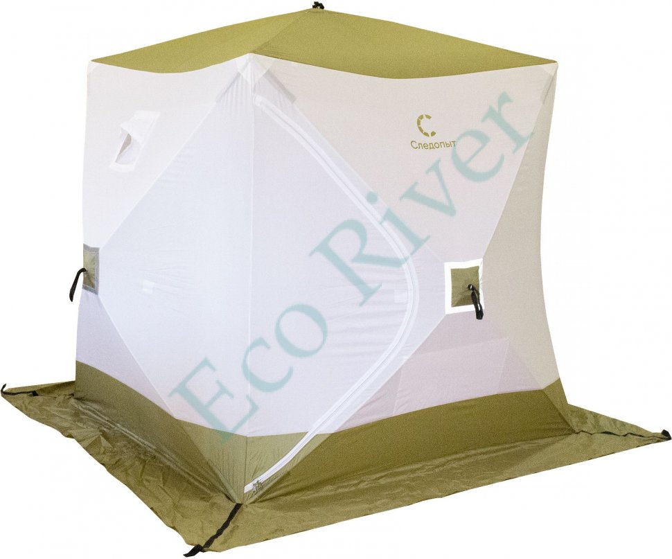 Палатка зимняя куб Следопыт 1,8 х1,8 м, Oxford 210D PU 1000, S по полу 3,2 кв.м, цв. оливковый/бел