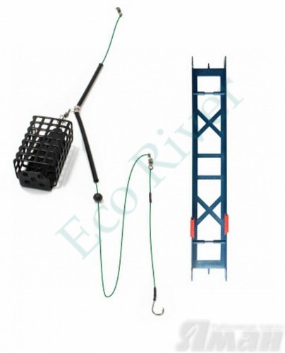 Оснастка фидерная Яман Лещ, кормушка 80 г, плетеный шнур 0,25 мм, крючок №6 Chinu Ring, на мотовил