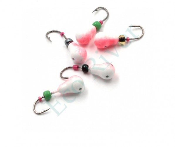 Мормышка литая Яман Груша, вес 0,5 гр., кр. Kumho №26, цв. фц. красный с/накопит. (уп. 5 шт.)