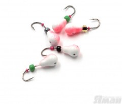 Мормышка литая Яман Груша, вес 0,5 гр., кр. Kumho №26, цв. фц. красный с/накопит. (уп. 5 шт.)