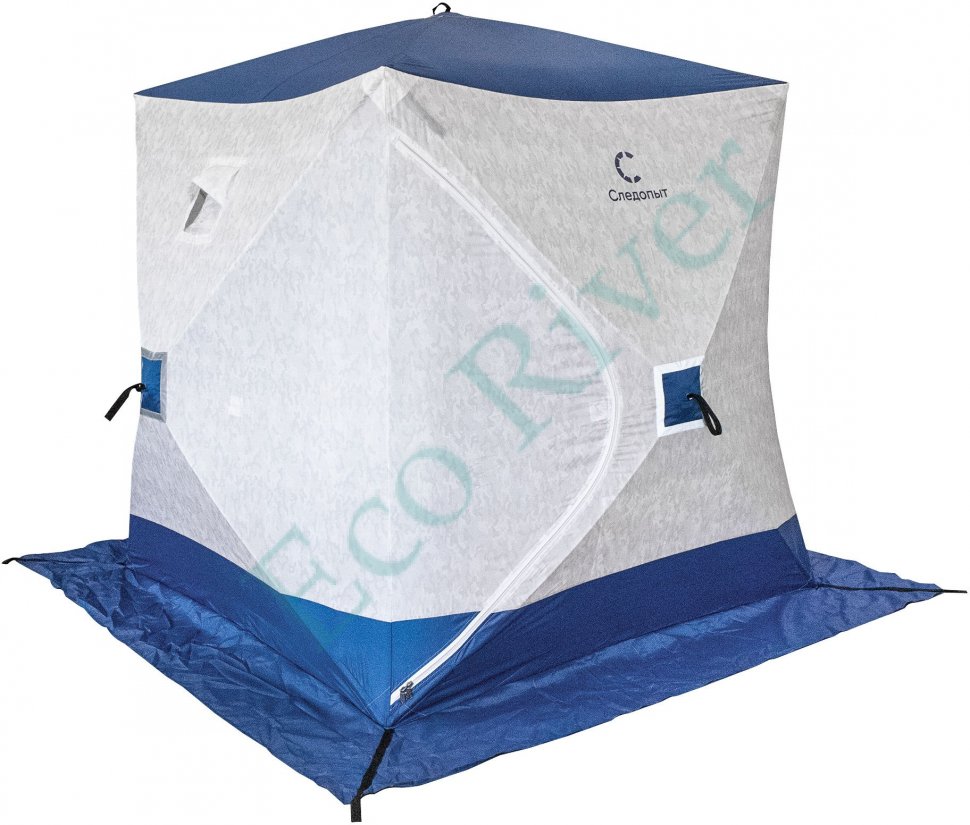 Палатка зимняя куб Следопыт 1,8 х1,8 м,Oxford 210D PU 1000,S по полу 3,2 кв.м,цв.синий/белый с принт