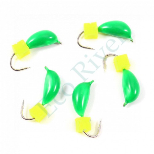 Мормышка безнасад. Яман Банан зеленый, d-4 мм, вес 1 г, шарик желтый неон (уп. 5 шт.)