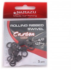 Вертлюг Namazu Pro ROLLING RIBBED SWIVEL, латунь, цв. Carbon, р. 4/0, test-125 кг (уп. 5 шт.)/1000/