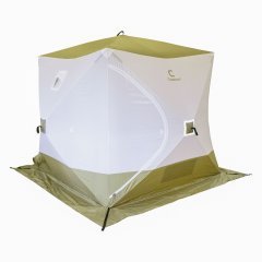 Палатка зимняя куб Следопыт 2,1 х2,1 м, Oxford 210D PU 1000, S по полу 4,4 кв.м, цв. оливковый/белый