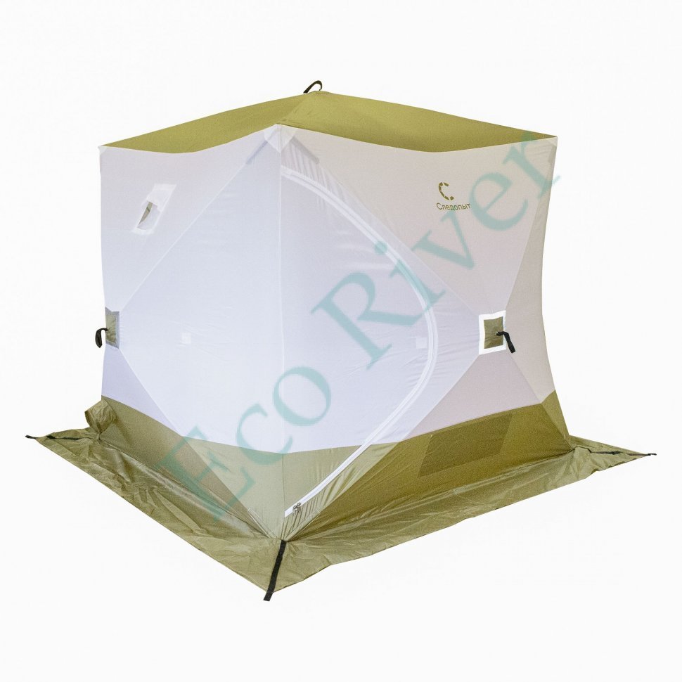 Палатка зимняя куб Следопыт 2,1 х2,1 м, Oxford 210D PU 1000, S по полу 4,4 кв.м, цв. оливковый/белый