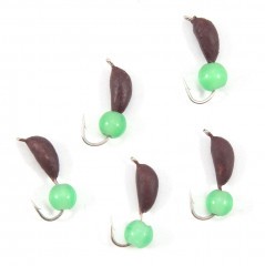 Мормышка безнасад. Яман Банан матовый шоколад, d-3 мм, вес 0,5 г, кошачий глаз зеленый (уп.5 шт)
