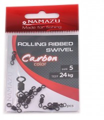 Вертлюг Namazu Pro ROLLING RIBBED SWIVEL, латунь, цв. Carbon, р. 5, test-24 кг (уп. 10 шт.)/2000/
