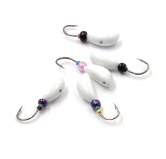 Мормышка литая Яман Жучок, вес 0,5 гр., кр. Kumho №27, цв. бел. с/накопит. (уп. 5 шт.)