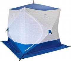 Палатка зимняя куб Следопыт 2,1 х2,1 м,Oxford 210D PU 1000,S по полу 4,4 кв.м,цв.синий/белый с принт