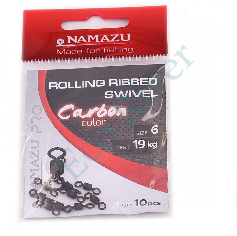 Вертлюг Namazu Pro ROLLING RIBBED SWIVEL, латунь, цв. Carbon, р. 6, test-19 кг (уп. 10 шт.)/2000/
