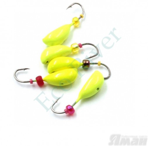 Мормышка литая ЯМАН Жучок, вес 0,5 гр., кр. Kumho №27, цв. фц. желтый (уп. 5 шт.)