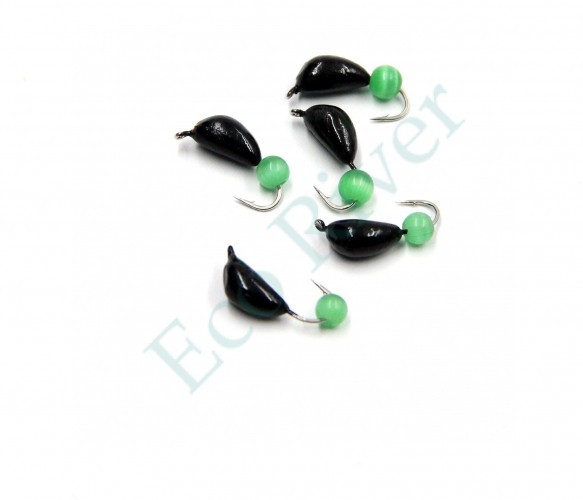 Мормышка безнасадочная Яман Банан черный, d-3 мм, вес 0,5 г, кошачий глаз зеленый (уп. 5 шт.)