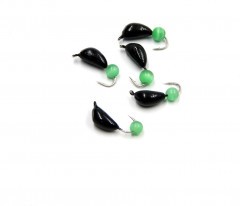 Мормышка безнасадочная Яман Банан черный, d-3 мм, вес 0,5 г, кошачий глаз зеленый (уп. 5 шт.)