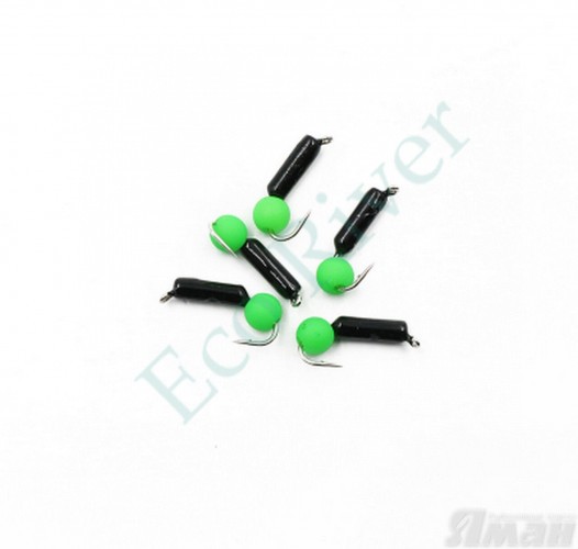 Мормышка безнасадочная Яман Гвоздешарик черный, d-2 мм, вес 0,45 г, шарик зеленый неон (уп. 5 шт.