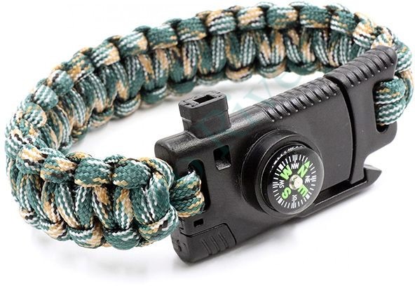 Браслет Следопыт из паракорда со свистком, компасом, лезвием и огнивом, 26х2 см/250/