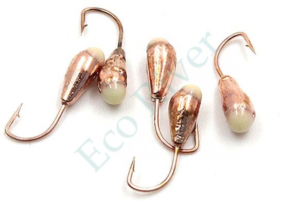 Мормышка Яман капля с отв.,цв.COPPER PLATED, с фосф. пяткой, d 4, вес 0,45 г (уп. 5 шт.)