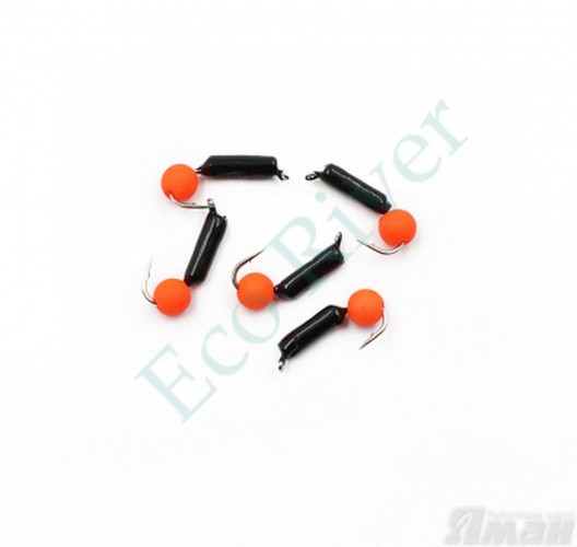 Мормышка безнасадочная Яман Гвоздешарик черный, d-2 мм, вес 0,45 г, шарик оранжевый неон (уп. 5 ш