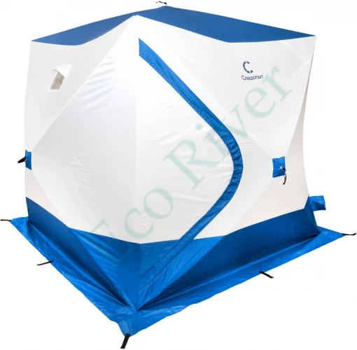 Палатка зимняя куб Следопыт, 2,15х2,15 м, S по полу 4,6 кв.м, 3 слоя, цв. синий/белый
