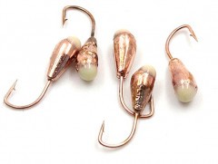 Мормышка Яман капля с отв.,цв.COPPER PLATED, с фосф. пяткой, d 5, вес 0,9 г (уп. 5 шт.)