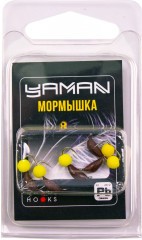 Мормышка безнасад. Яман Банан матовый шоколад, d-3 мм, вес 0,5 г, шарик желтый неон (уп.5 шт)