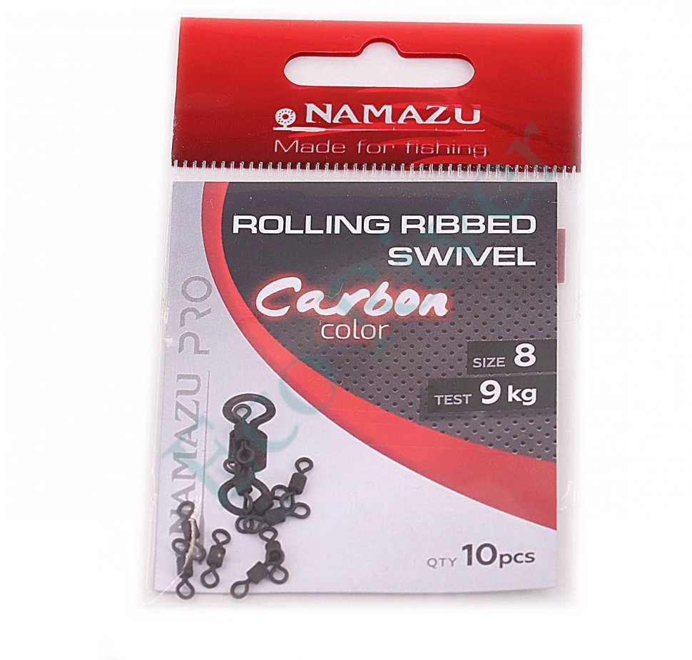 Вертлюг Namazu Pro ROLLING RIBBED SWIVEL, латунь, цв. Carbon, р. 8, test-9 кг (уп. 10 шт.)/2000/