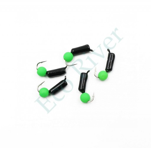 Мормышка безнасадочная Яман Гвоздешарик черный, d-2,5 мм, вес 0,6 г, шарик зеленый неон (уп. 5 шт.