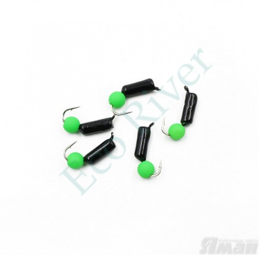 Мормышка безнасадочная Яман Гвоздешарик черный, d-2,5 мм, вес 0,6 г, шарик зеленый неон (уп. 5 шт.