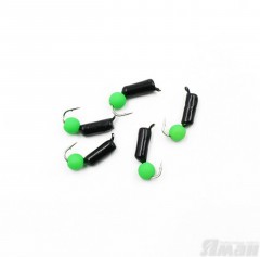 Мормышка безнасадочная Яман Гвоздешарик черный, d-2,5 мм, вес 0,6 г, шарик зеленый неон (уп. 5 шт.