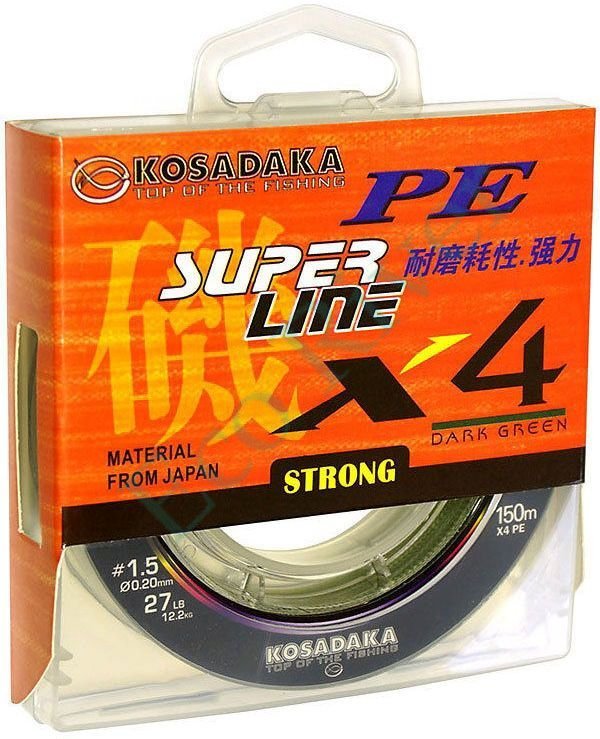 Леска плетёная Kosadaka Super PE X4 dark green 0.10 150м