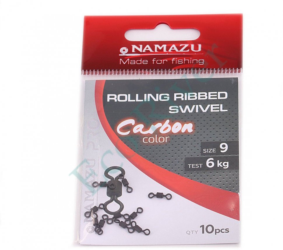 Вертлюг Namazu Pro ROLLING RIBBED SWIVEL, латунь, цв. Carbon, р. 9, test-6 кг (уп. 10 шт.)/2000/