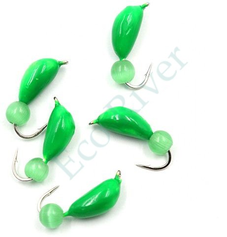 Мормышка безнасадочная Яман Банан зеленый, d-3 мм, вес 0,5 г, кошачий глаз зеленый (уп. 5 шт.)