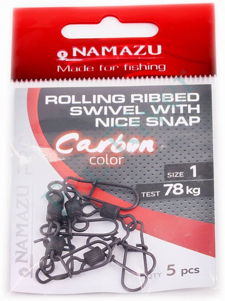 Вертлюг с застежкой Namazu Pro ROLLING RIBBED SWIVEL WITH NICE SNAP, цв. Carbon, р. 1, test-78 кг, к