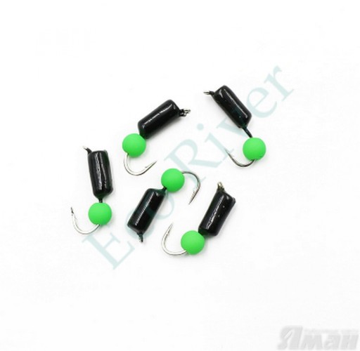 Мормышка безнасадочная Яман Гвоздешарик черный, d-3 мм, вес 0,85 г, шарик зеленый неон (уп. 5 шт.)