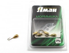 Мормышка Яман капля с отв.,цв.GOLD PLATED, с фосф. пяткой, d 4, вес 0,45 г (уп. 5 шт.)