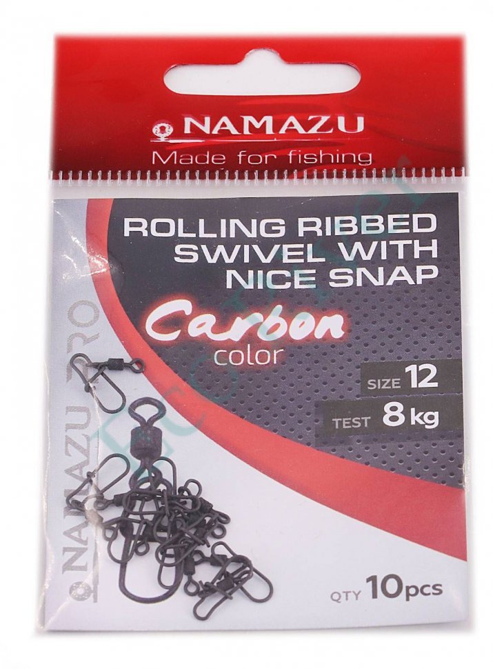 Вертлюг с застежкой Namazu Pro ROLLING RIBBED SWIVEL WITH NICE SNAP, цв. Carbon, р. 12, test-8 кг, к