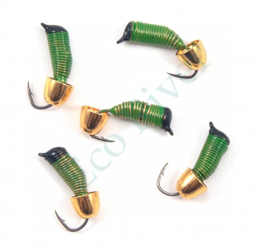 Мормышка вольф. безнасадочная Яман Ручейник №7, d-2,5 мм, L-9.5 мм, вес 1,05 гр., колокол золото,