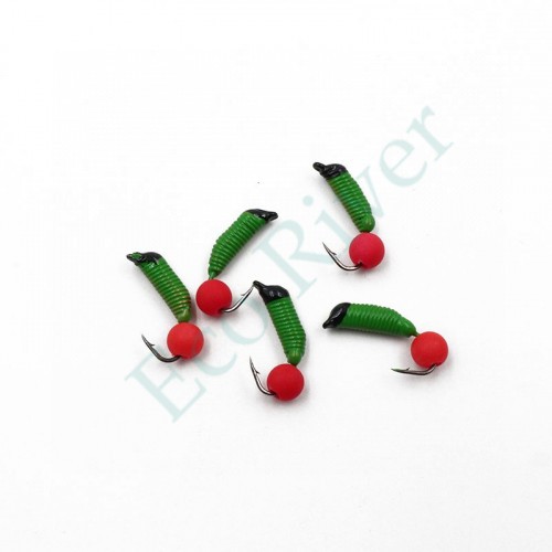 Мормышка вольф. безнасадочная Яман Ручейник №3, d-1.5 мм, L-8.5 мм, вес 0,45 гр., фц. красный шар,