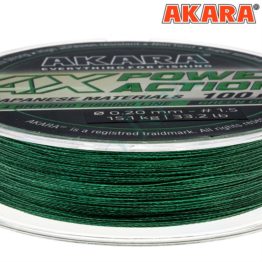 Плетеный шнур Akara Power Action X4 green 0.18 100м