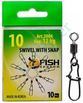 Вертлюг Fish Season с застеж. Nice №14 4кг 10шт 3004-14F