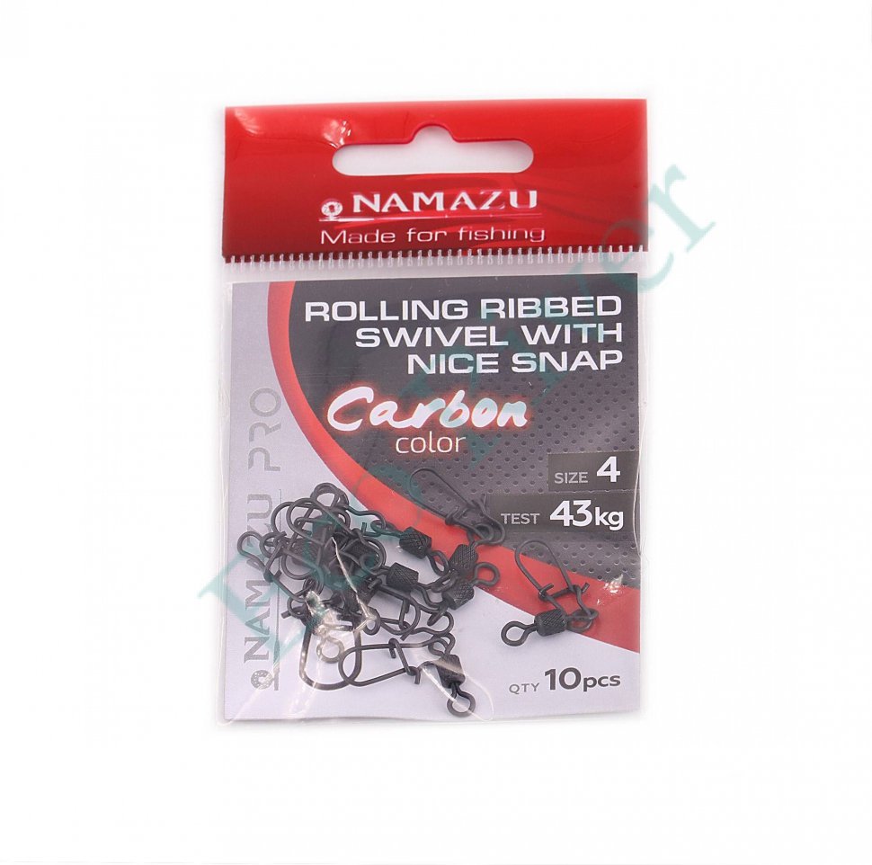Вертлюг с застежкой Namazu Pro ROLLING RIBBED SWIVEL WITH NICE SNAP, цв. Carbon, р. 4, test-43 кг, к
