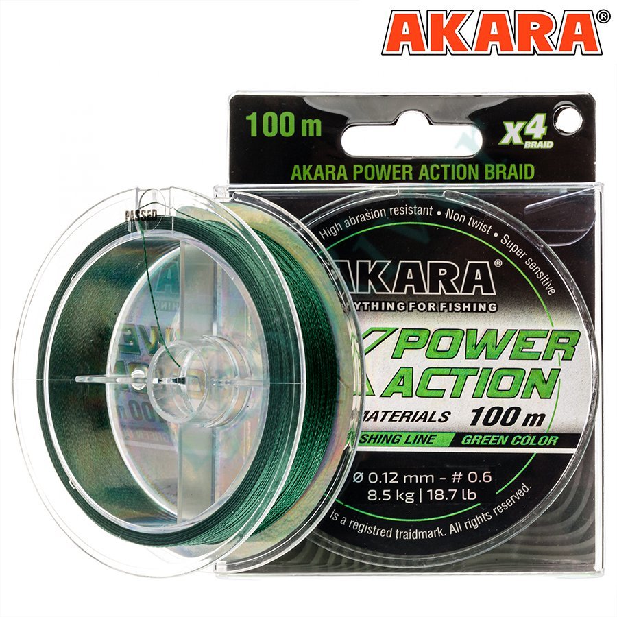 Леска плетёная Akara Power Action X4 green 0.20 100м